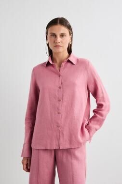 Mus & Bombon Aurora Linen Button Front Shirt Pink Size S NWT